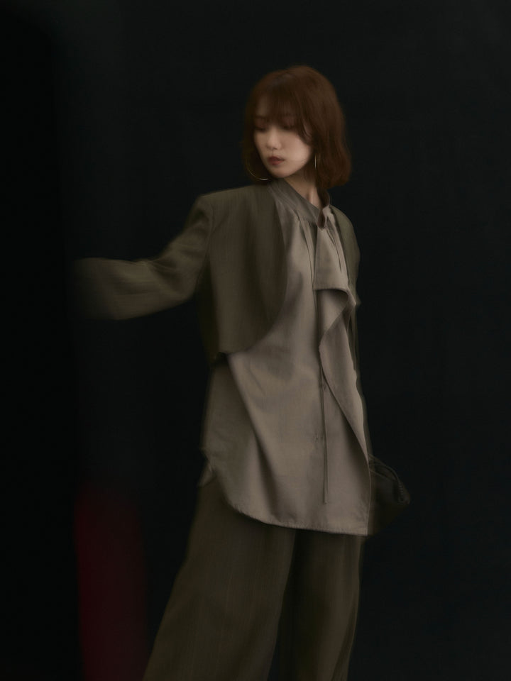 【Allure】[SET]ヘリンボーンショートジャケット＆ワイドパンツSET UP+ヘリンボーンショートジャケット＆ワイドパンツSET UP(2set)