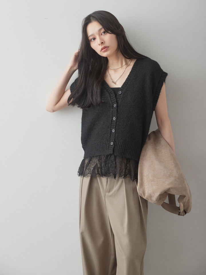 [予約]モヘアレースドッキングベスト/black