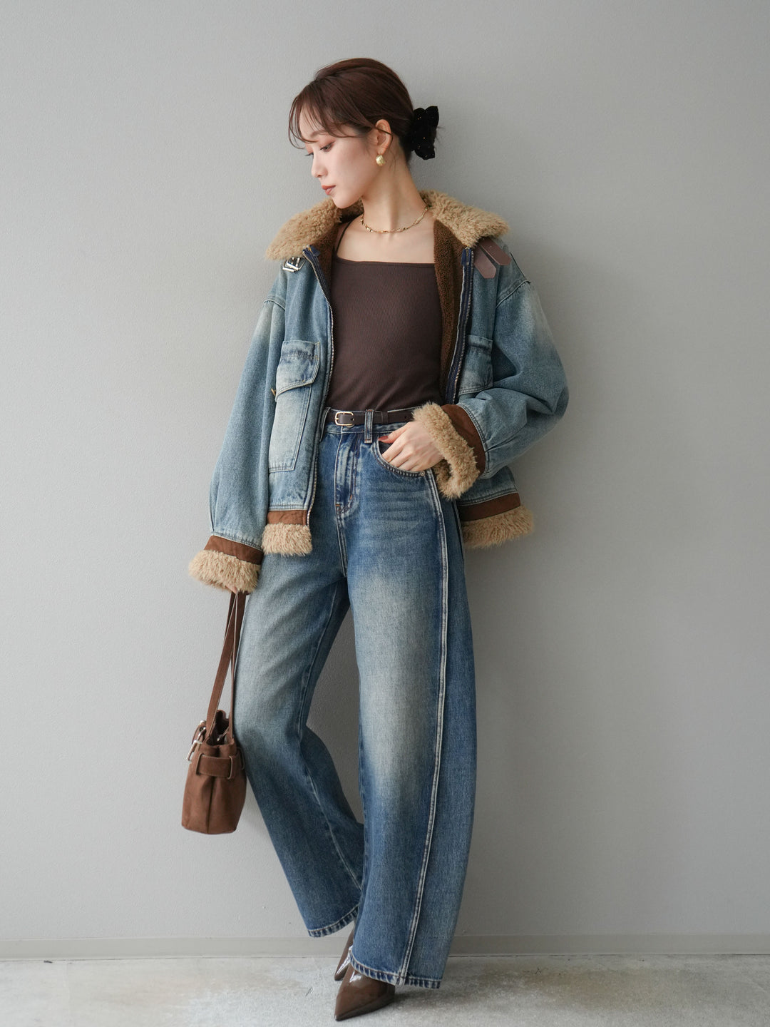 [予約]サイド切替カーブデニムパンツ/blue