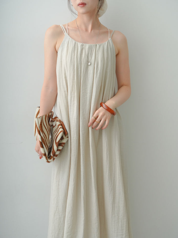 [予約]リネンライクタックフレアキャミワンピース/greige