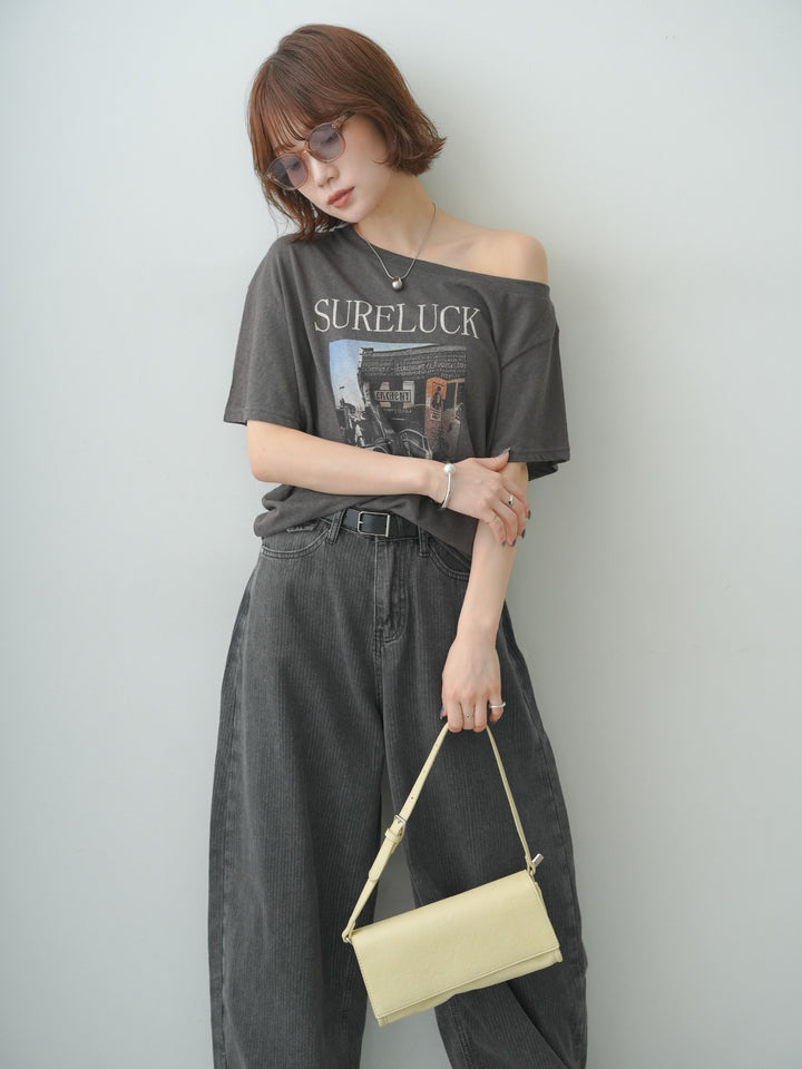 [SET]ワイドネックプリントTEE+ショルダータックノースリーブオーバーTEE(2set)