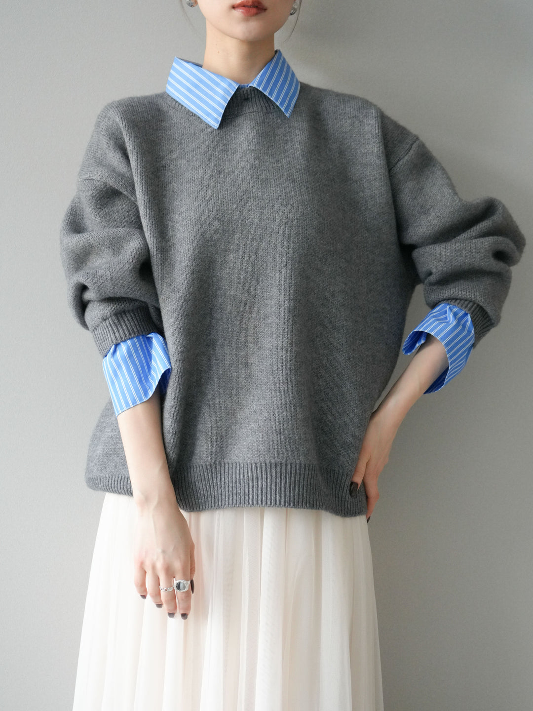 [予約]2WAY襟ニットプルオーバー/gray