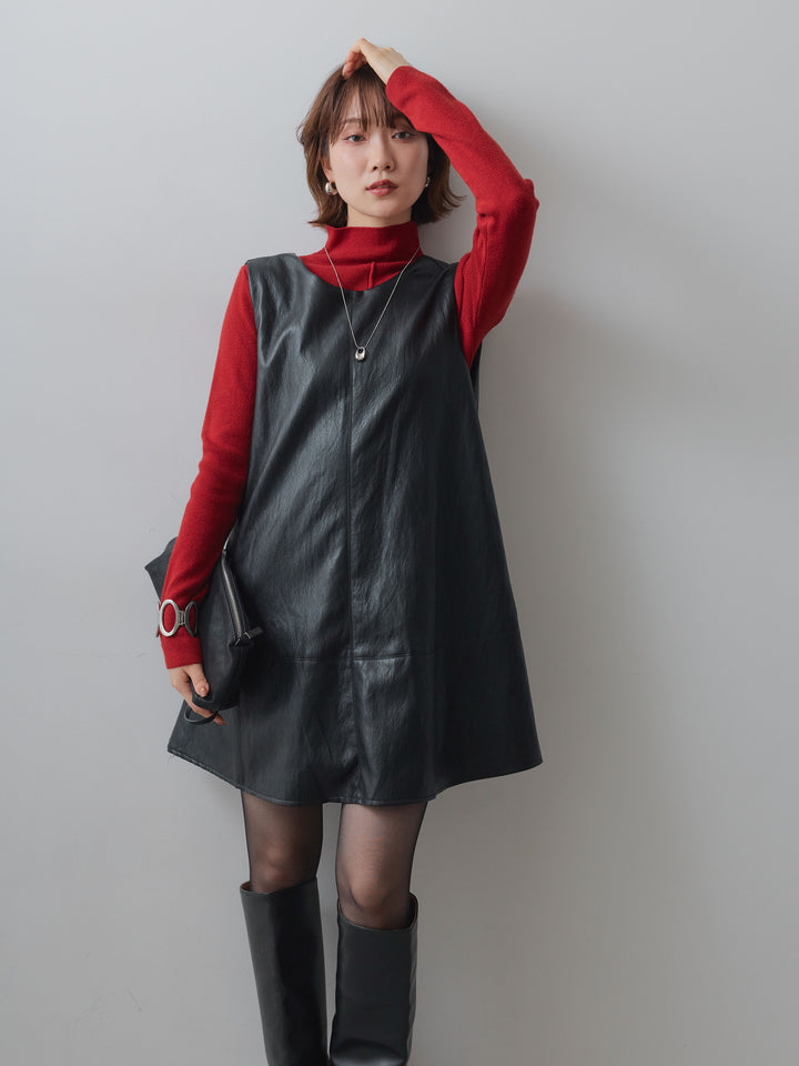 [予約]レザータッチミニワンピース/black