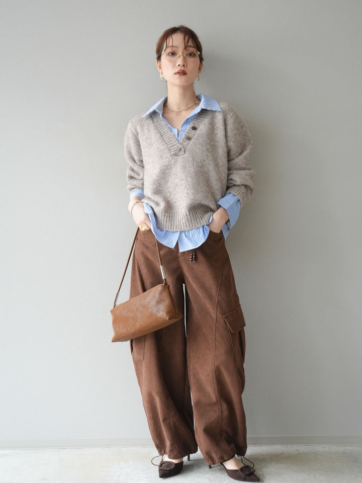 [予約]ベルト付コーデュロイカーゴパンツ/brown