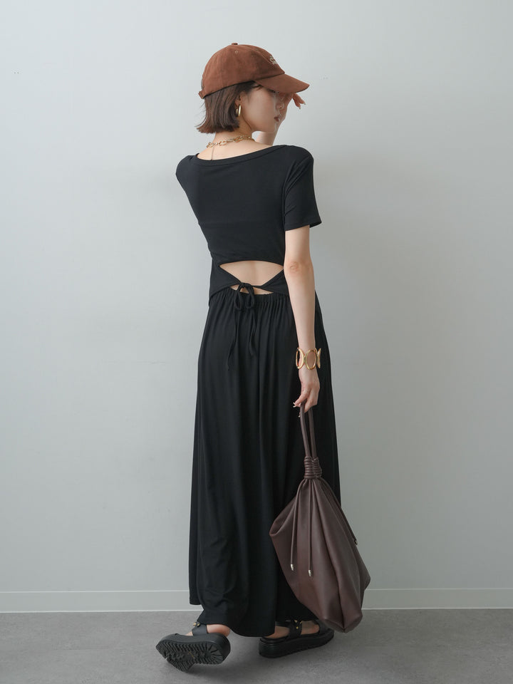 [予約]バックオープンフレアカットワンピース/black