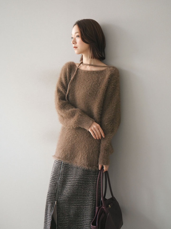 [予約]紐付きシャギーニットプルオーバー/camel