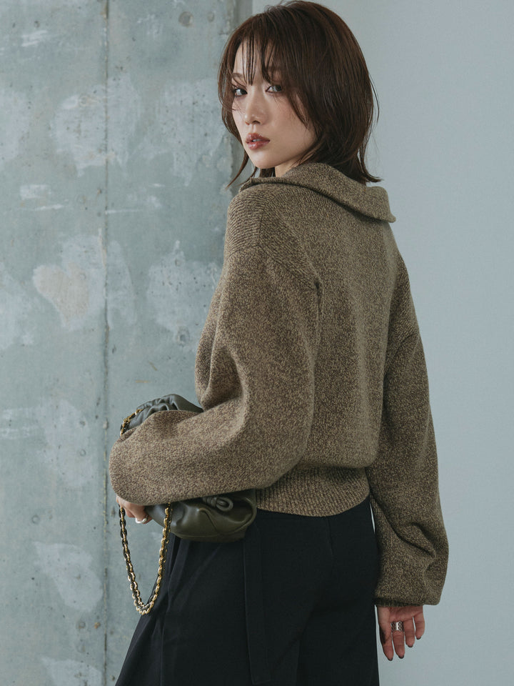 【Allure】[SET]ミックスハイネックカーディガン+サイドタックワイドパンツ(2set)