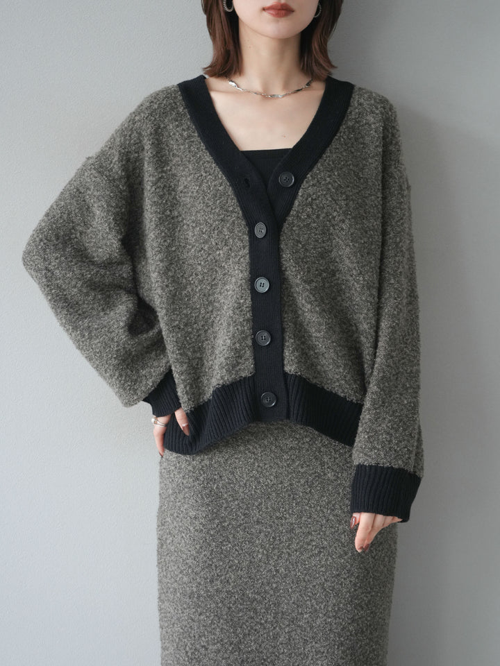 [SET]ブークレバイカラーニットカーディガン+ブークレバイカラータイトニットスカート(2set)