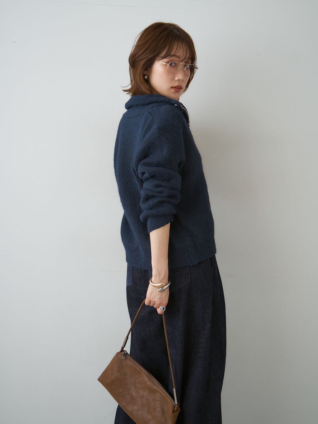 [予約]ナポレオンダブルジップニットカーディガン/navy