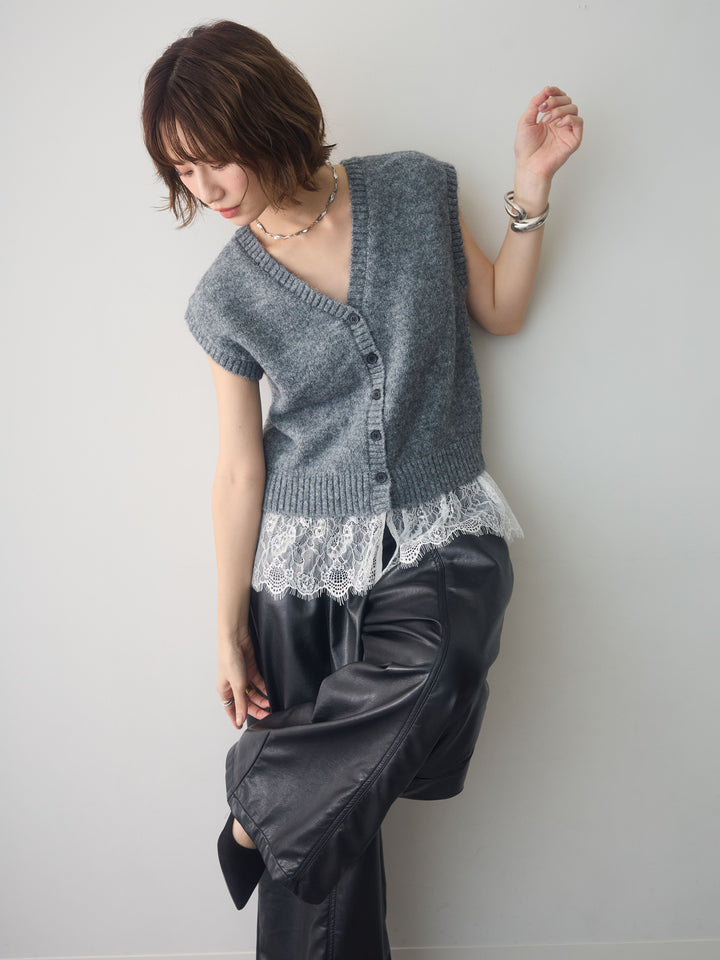[予約]モヘアレースドッキングベスト/charcoal