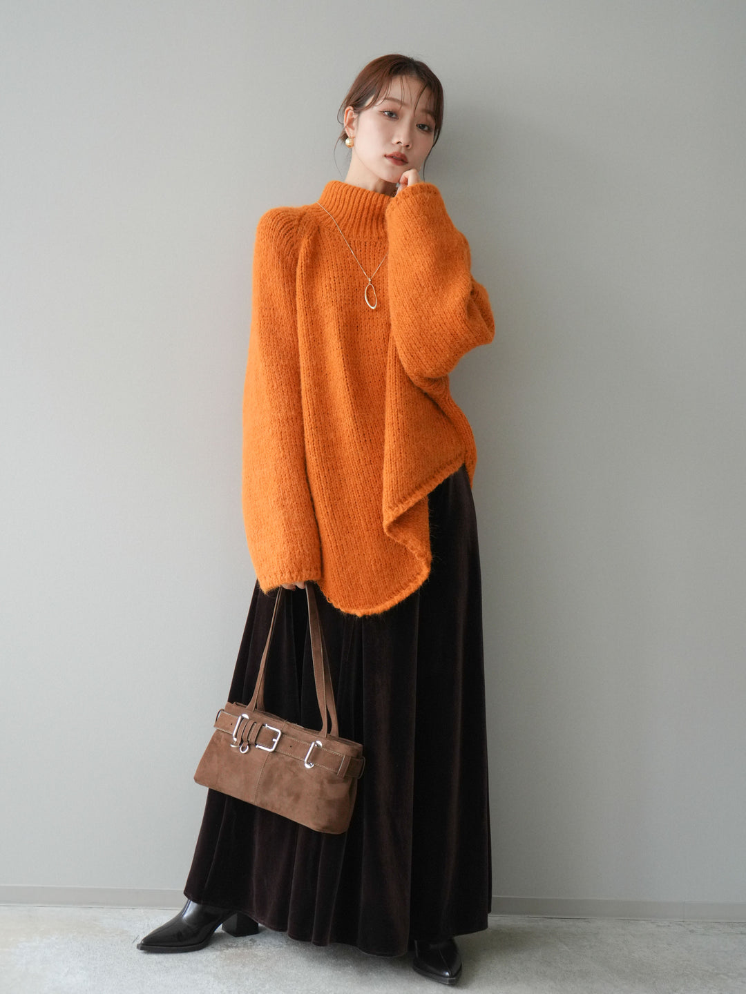 [予約]ベロアフレアスカート/brown