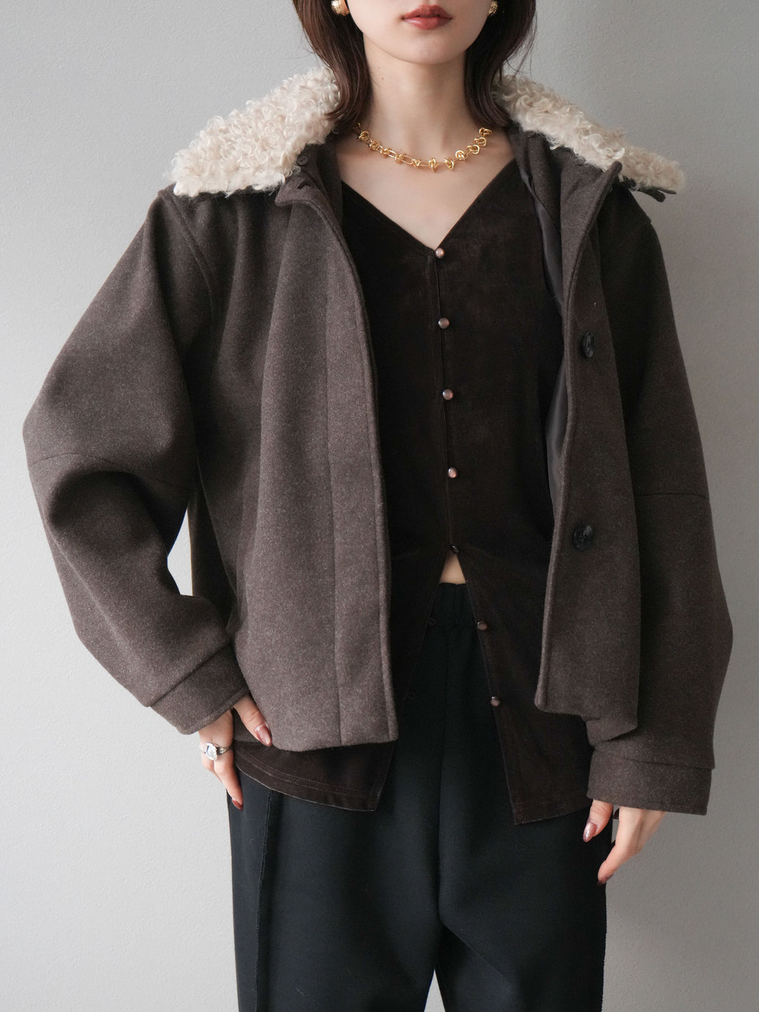 [予約]ロービングボアえりブルゾン/brown