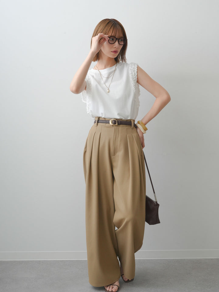 [SET]ホイップフリルフレンチTEE+クレープデシンタックワイドパンツ(2set)