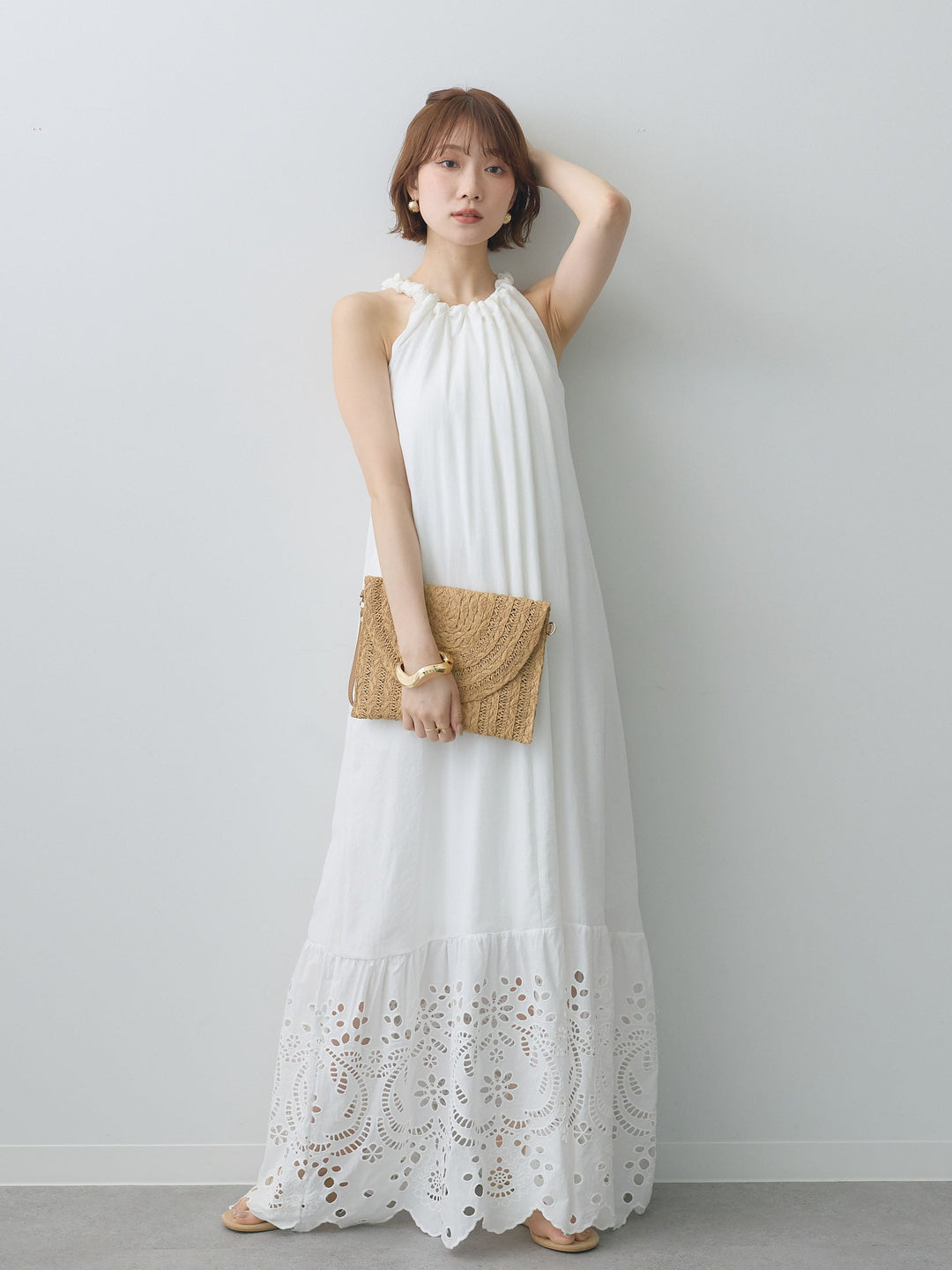 [予約]スカラップヘムカットワークレースキャミワンピース/white