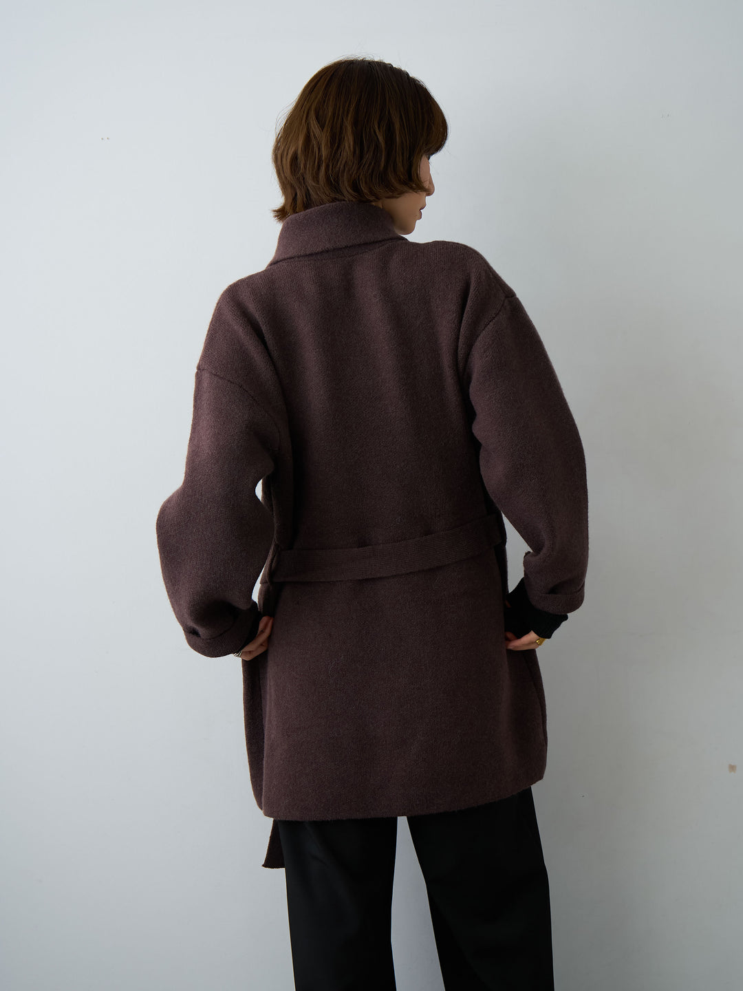 [予約]ゴールドボタンミディアムニットコート/brown