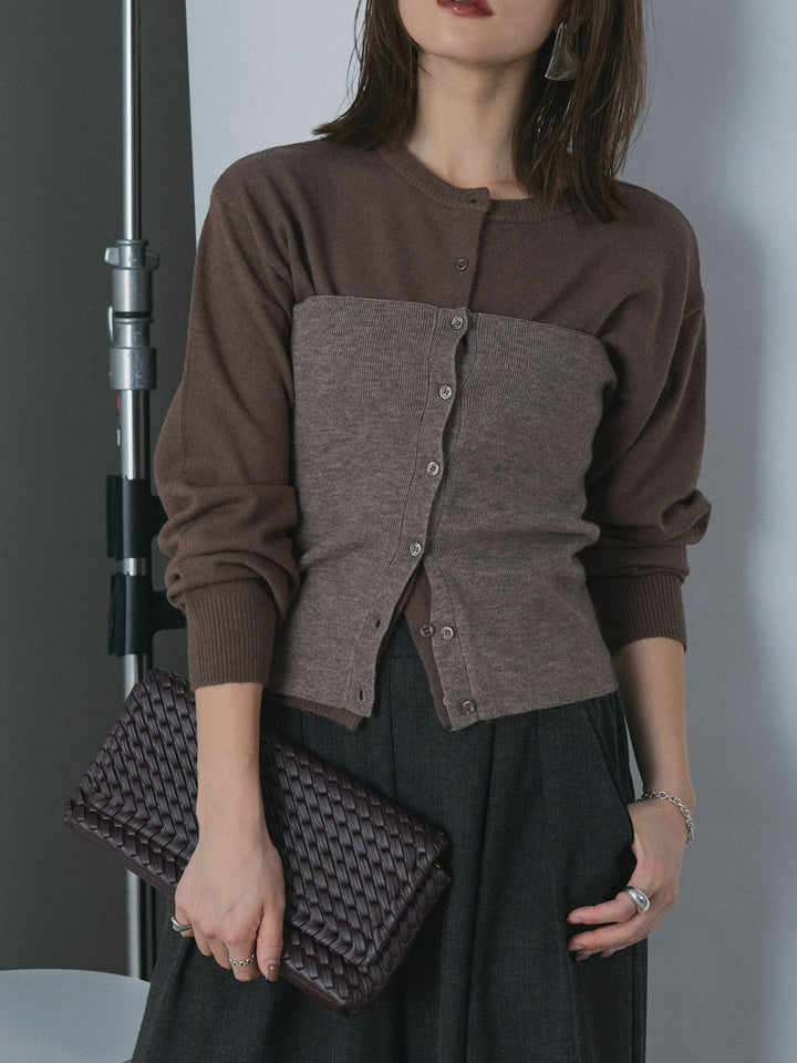 【Allure】[SET]2WAYビスチェアンサンブルカーディガン+スカーフ付ワイドパンツ(2set)