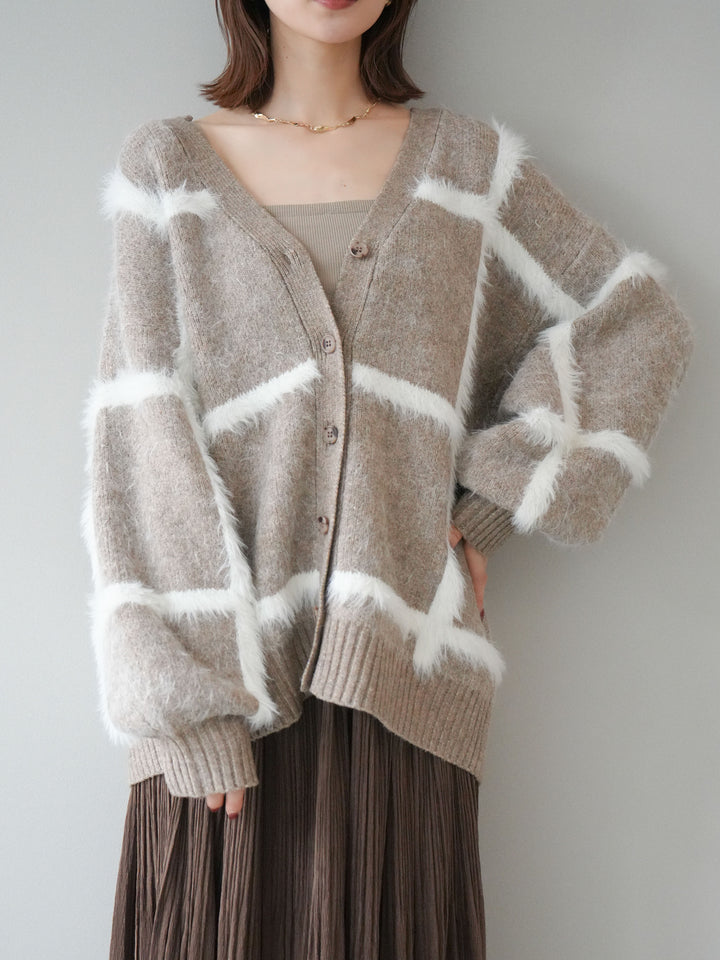 [予約]ミックスシャギーチェックカーディガン/beige