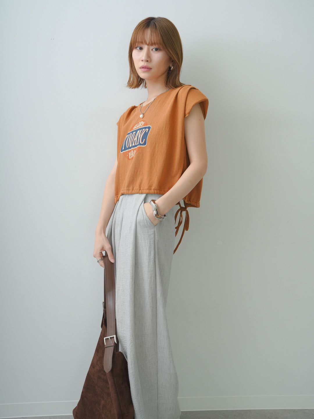 [SET]ヴィンテージロゴドロストTEE+リネンライクベルトループワイドパンツ(2set)