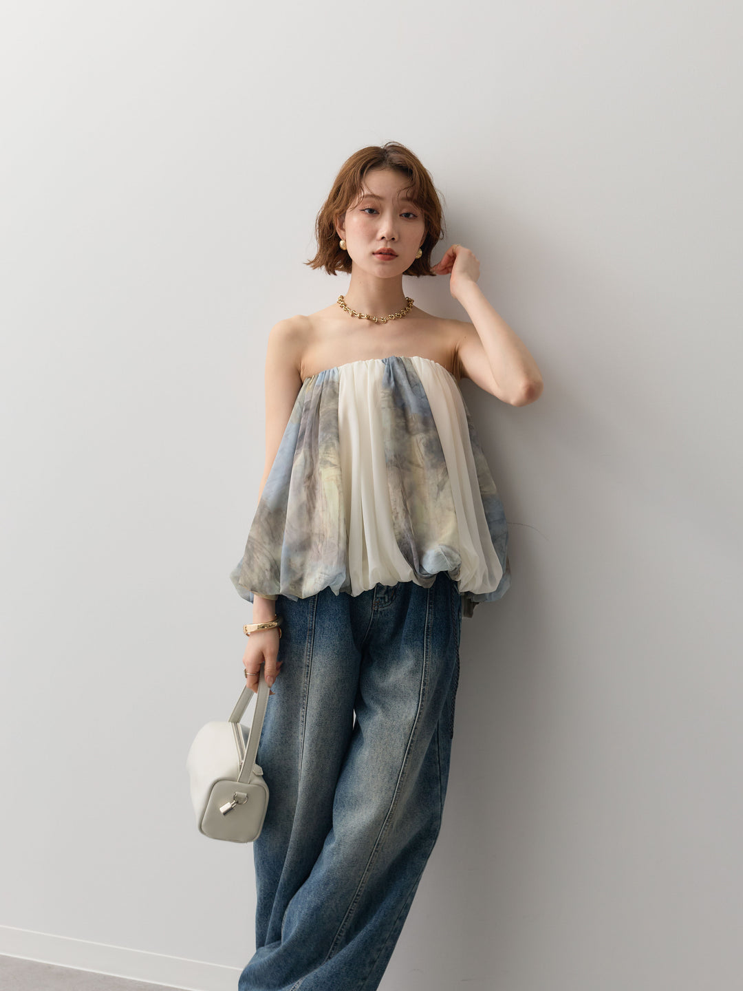 [予約]シフォンバルーンベアトップス//khaki