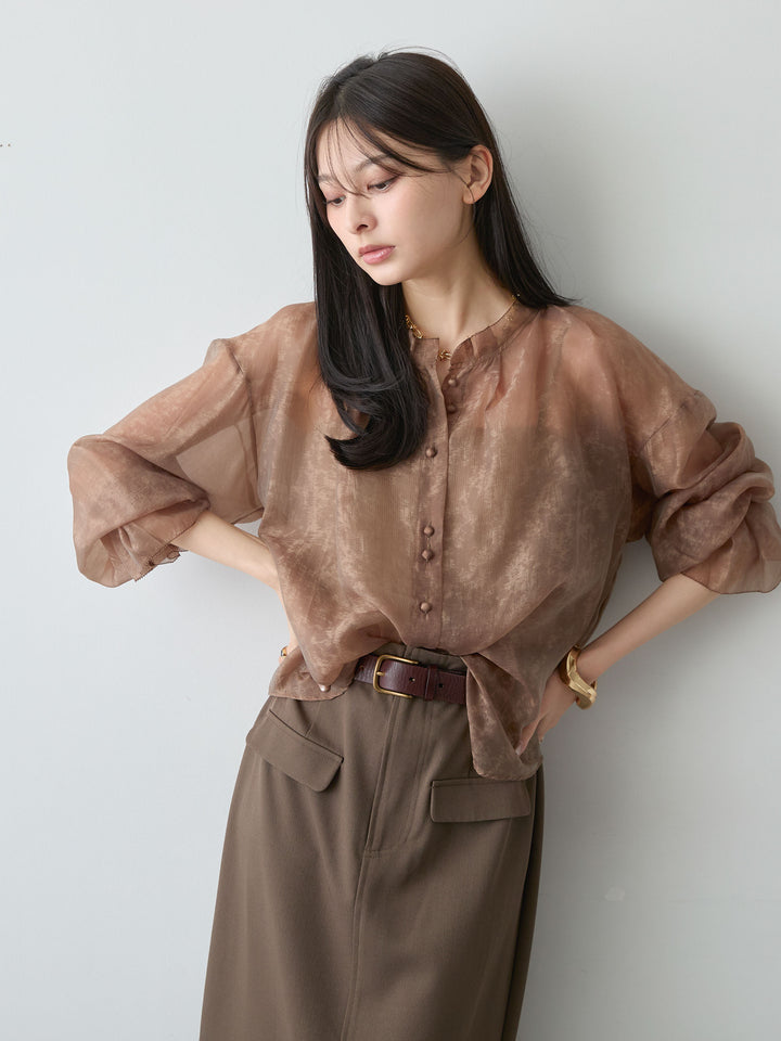 [予約]シアージャガードくるみボタンブラウス/brown