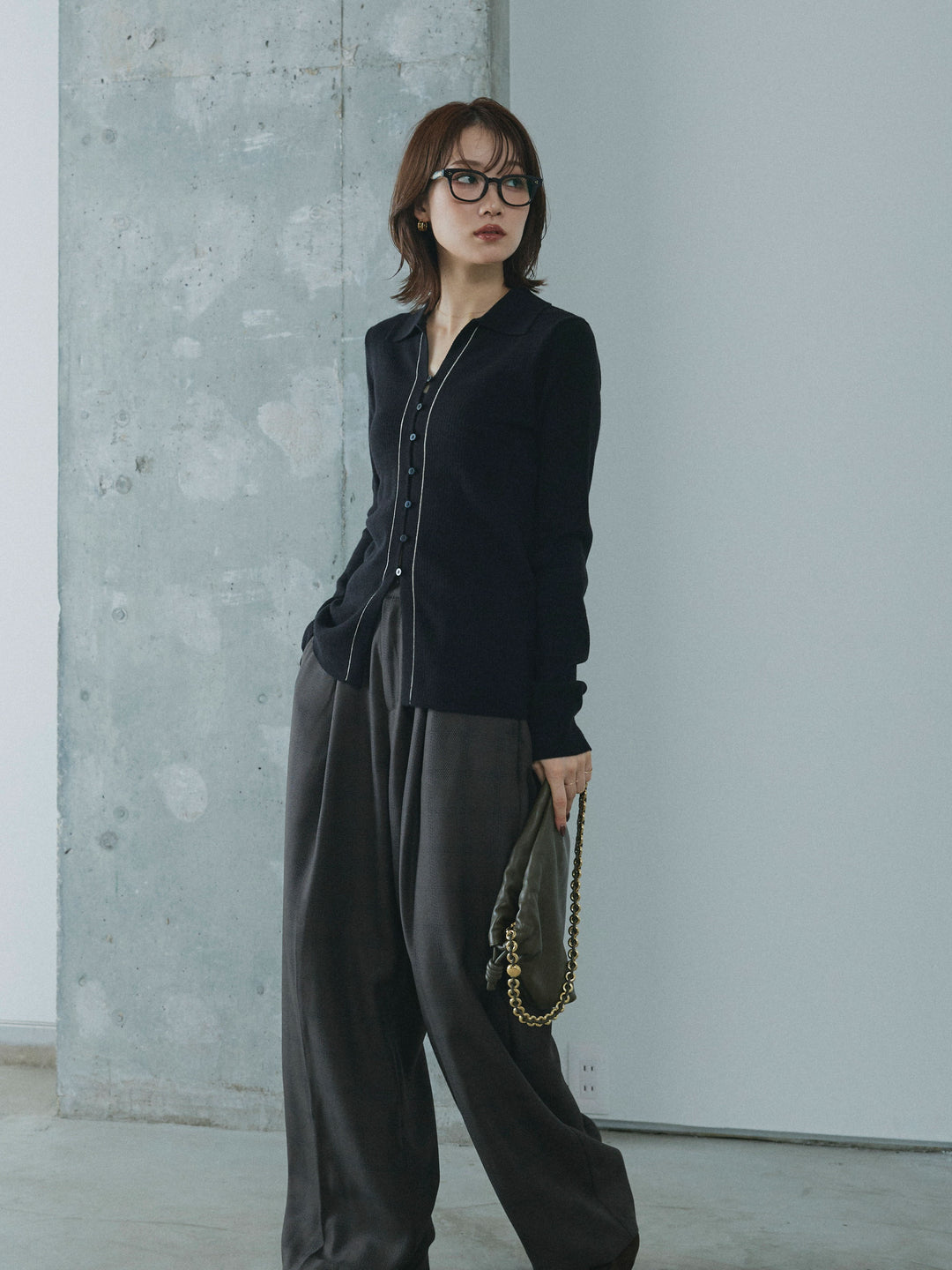 [予約]杢チェックタックパンツ/charcoal