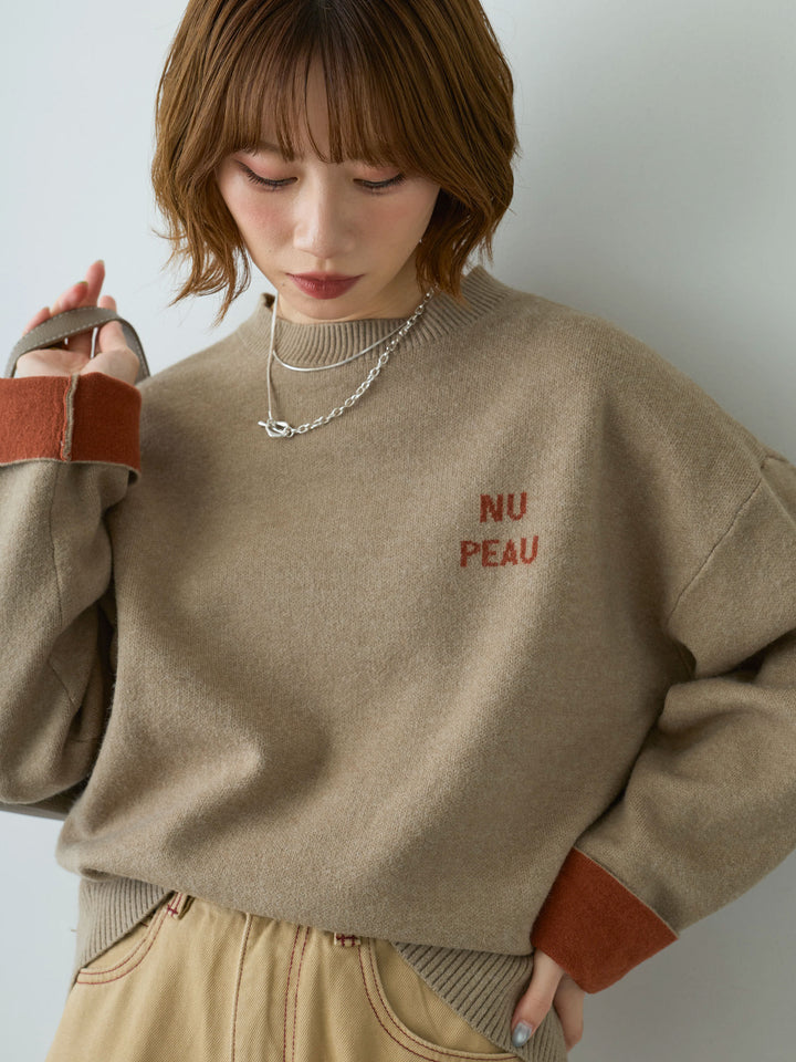 [SET]アルパカタッチバイカラーニットトップス+選べるアクセセット(2set)