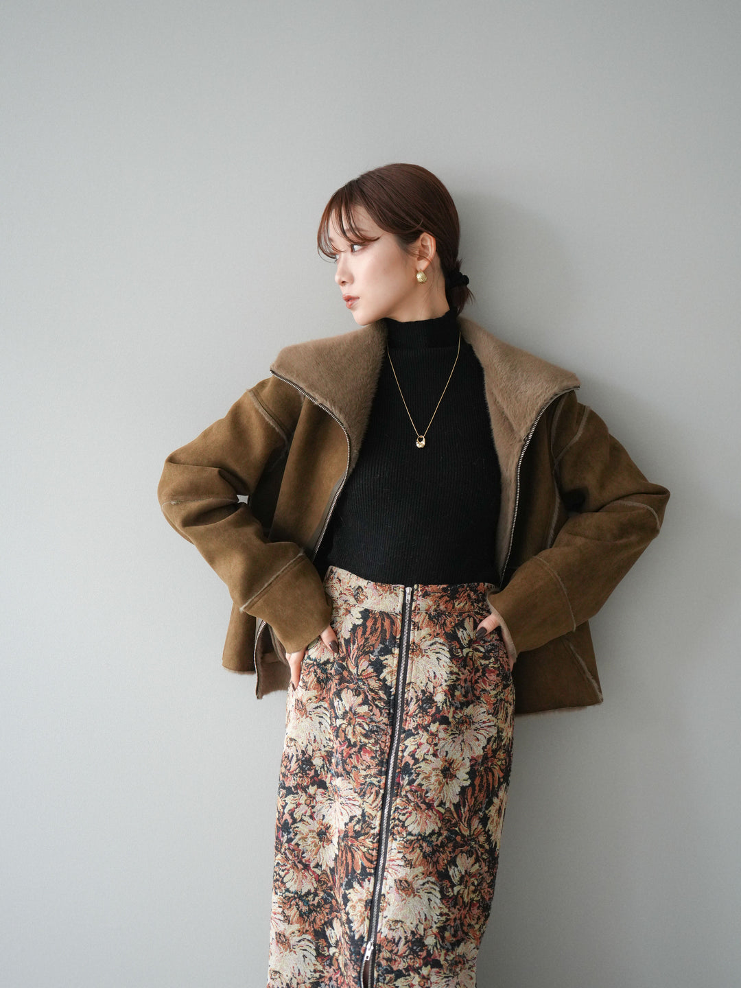 [予約]スタンドカラームートンZIPジャケット/khaki