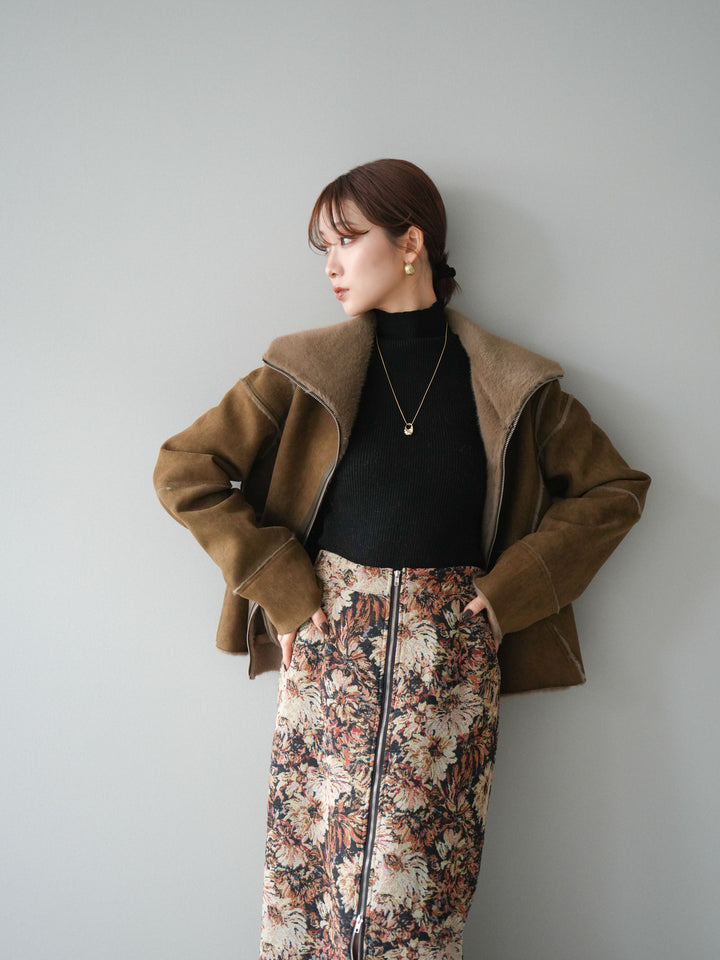 [予約]スタンドカラームートンZIPジャケット/khaki