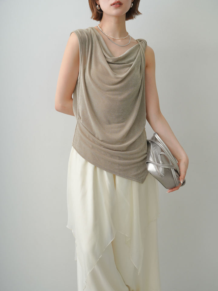 [予約]ツイストショルダーアシメドレープトップス/beige