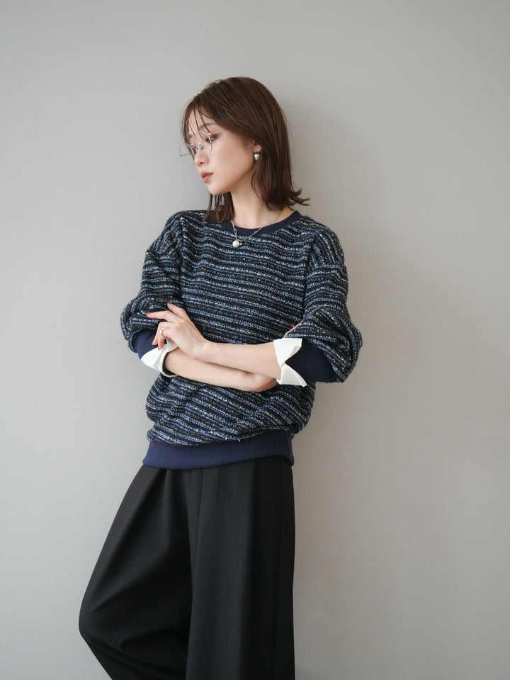 [予約]MIXツイードライクカフスドッキングプルオーバー/blue