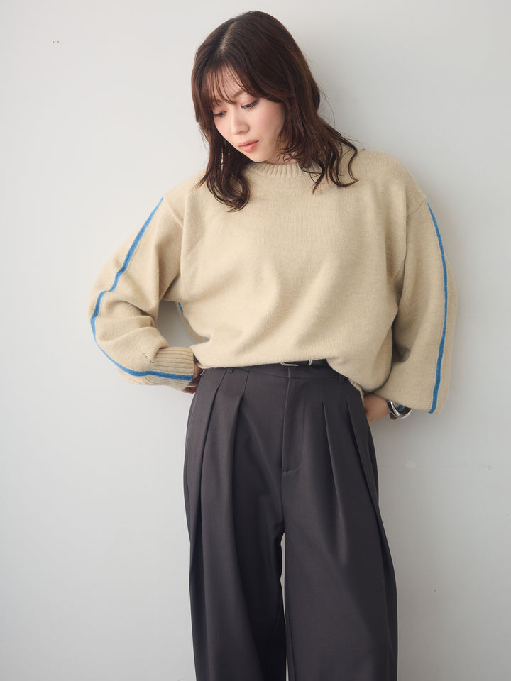 [予約]アルパカタッチサイドバイカラーニットプルオーバー/ivory