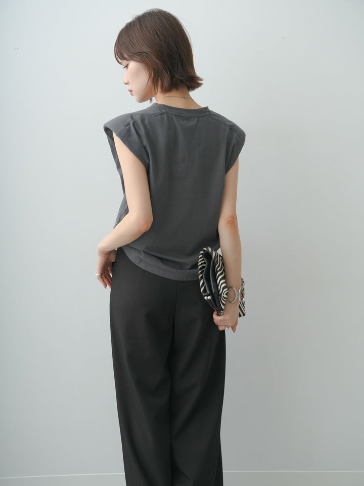 [SET]ショルダーパッドフレンチTEE+ベルトループデザインワイドパンツ(2set)