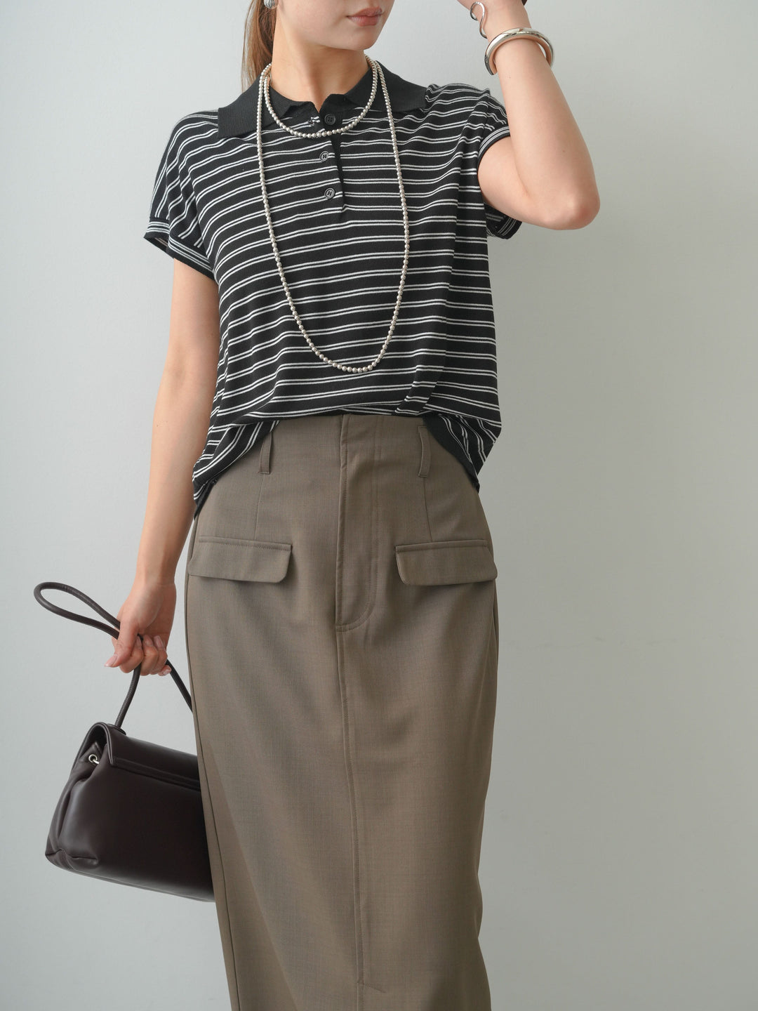 [予約]ポロニットボーダートップス/black