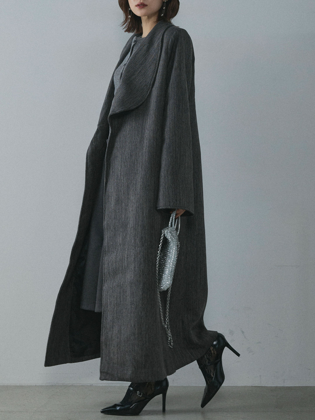 [予約]ベルト付ウールタッチミディアムパンツ/グレー