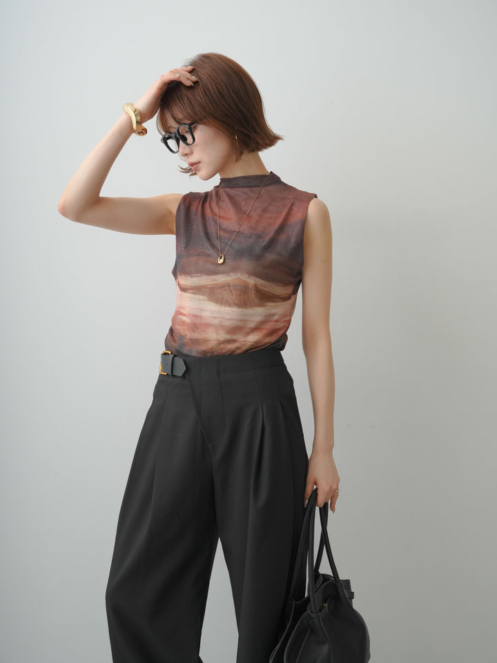 [予約]プチネックニュアンスシアーノースリトップス/brown
