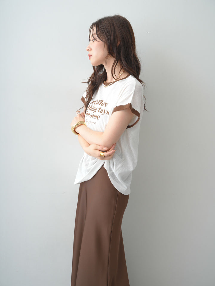 [SET]シアースラブバイカラーフレンチTEE+レースヘムサテンIラインスカート(2set)