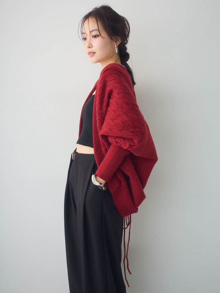 【套裝】後擺褶皺針織短外套+皮帶環設計闊腿褲（兩件組）