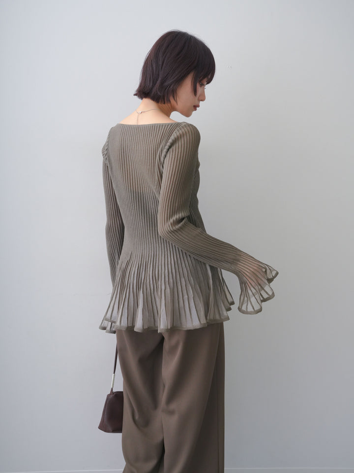 [予約]シアーリブフレアニットトップス/khaki