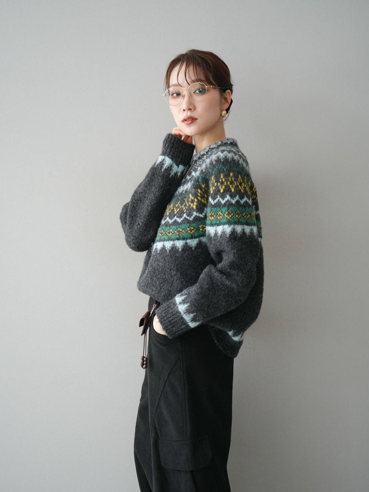 [予約]ウールタッチ求心柄オーバーニットプルオーバー/gray