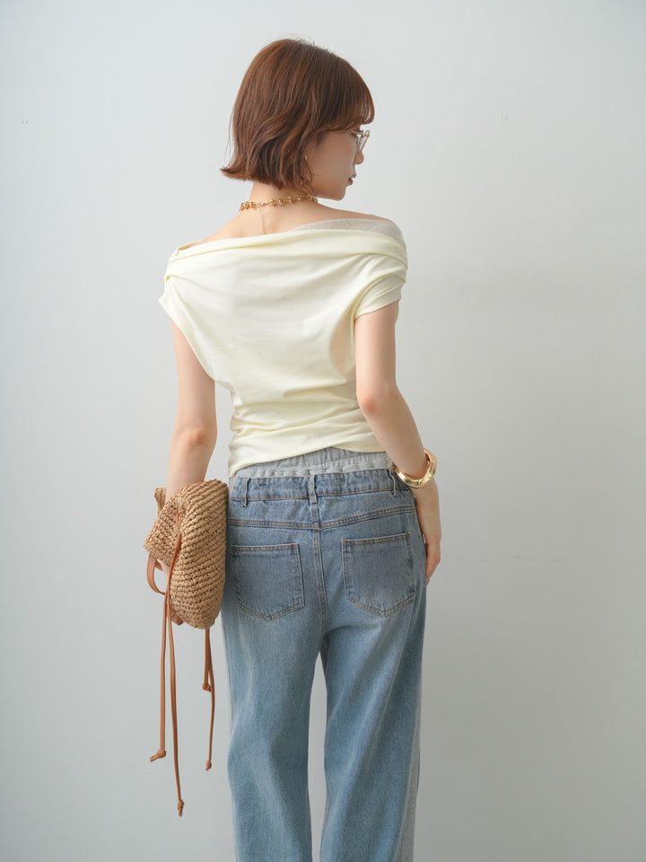 [予約]ネックチュールドレープアシメトップス/ivory