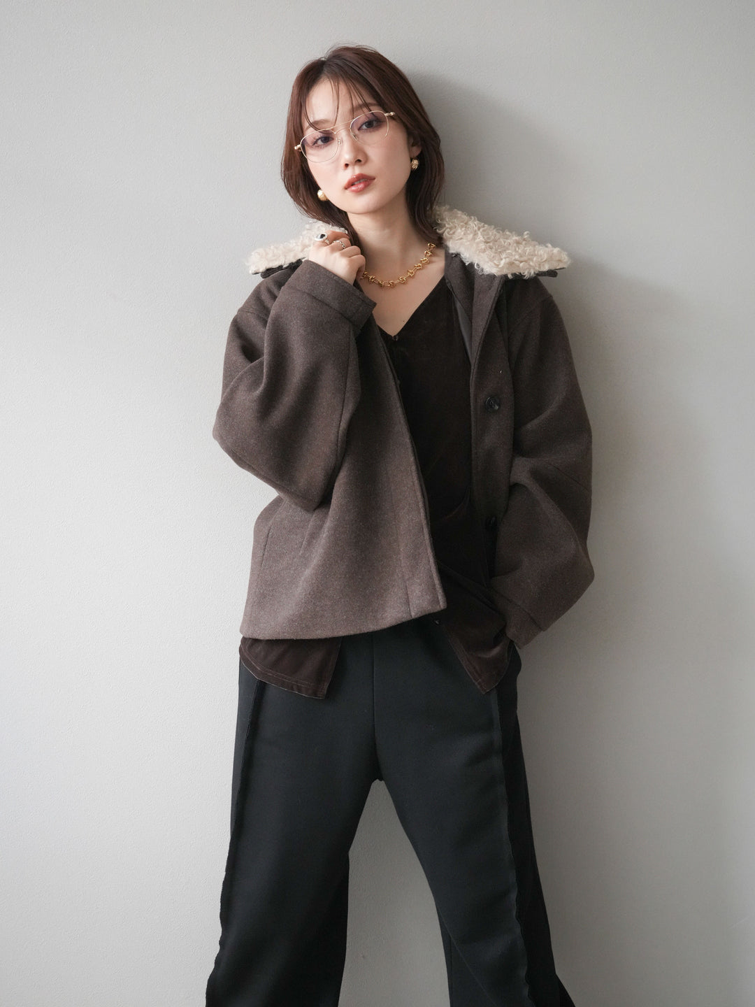 [予約]ロービングボアえりブルゾン/brown