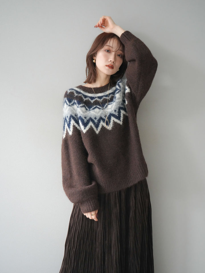 [予約]求心柄オーバーニットプルオーバー/brown