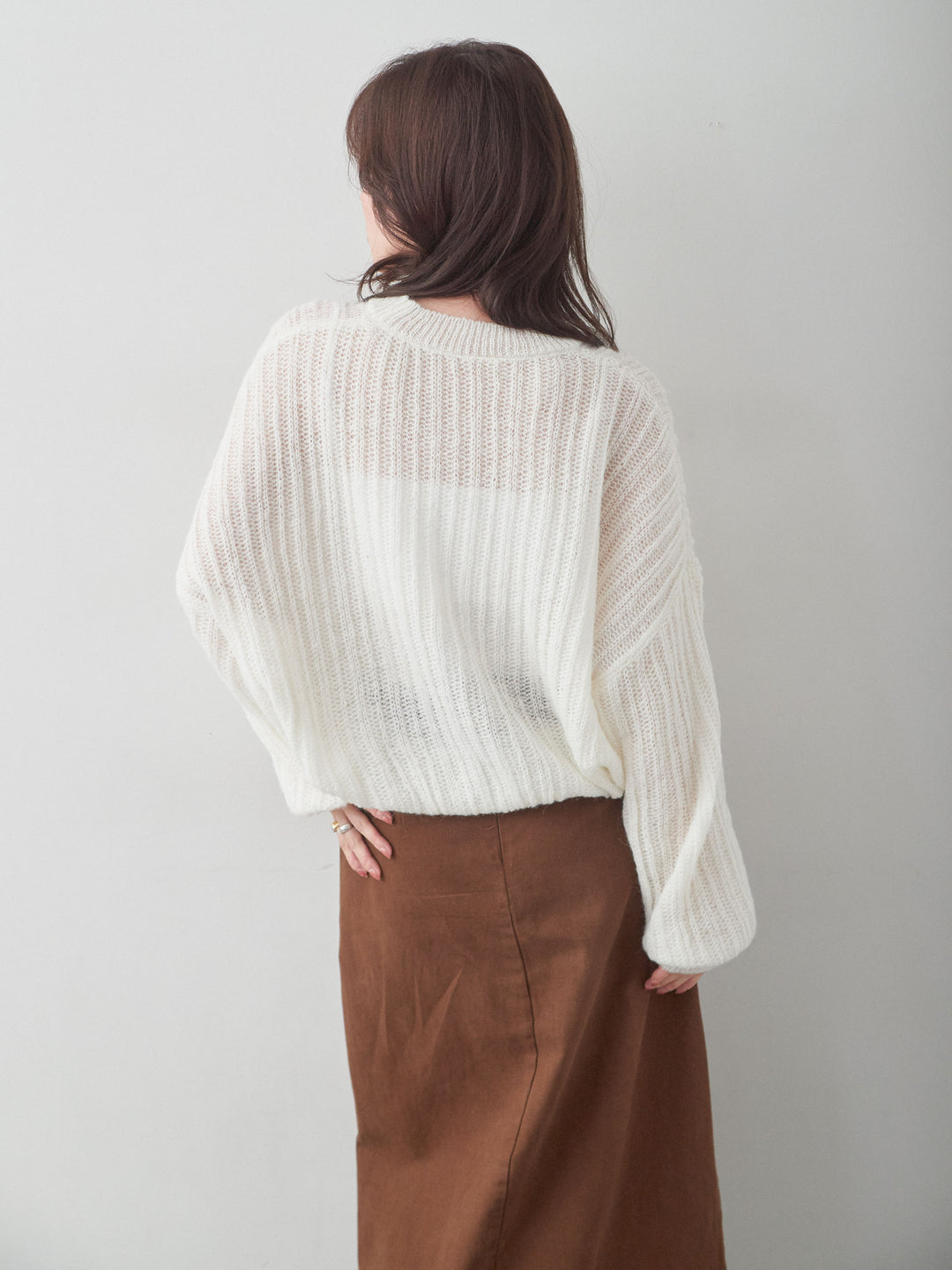 [予約]シアーリブドルマンニットトップス/white