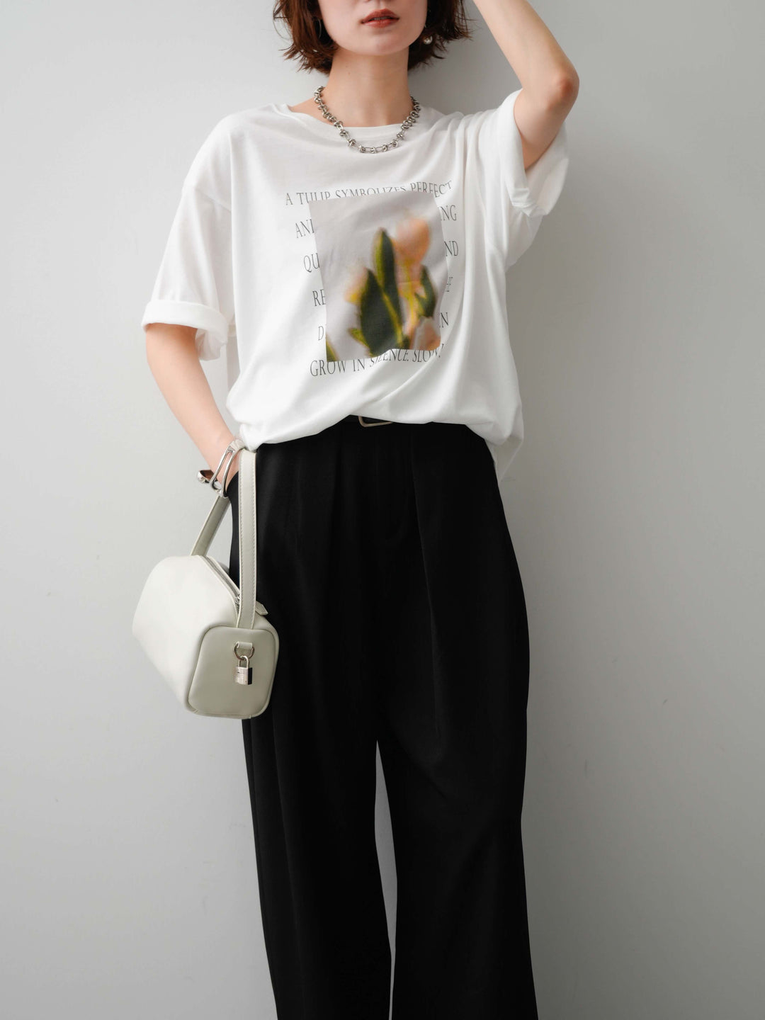 [SET]フラワーフォトTEE+ベルトループデザインワイドパンツ(2set)