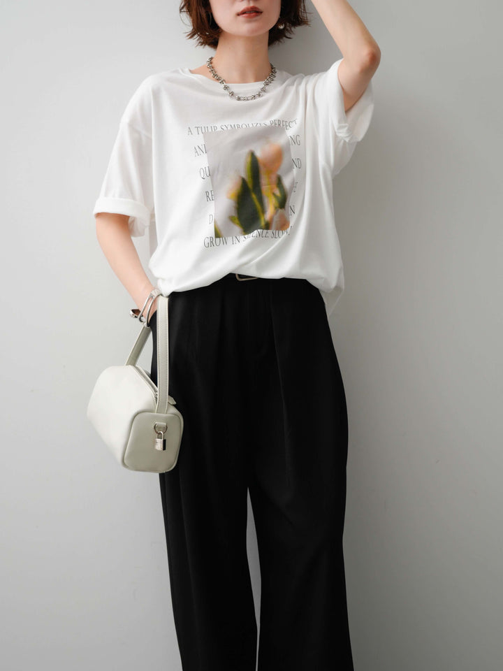 [SET]フラワーフォトTEE+ベルトループデザインワイドパンツ(2set)