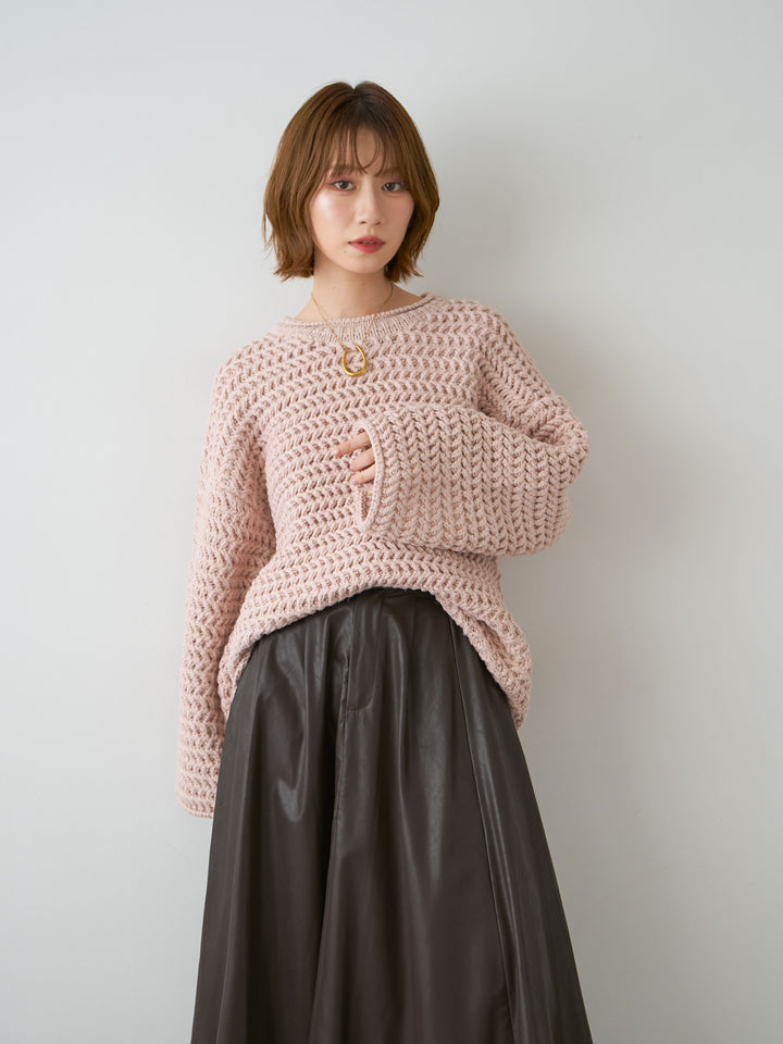 [SET]立体ヘリンボーン編みニットプルオーバー+立体ヘリンボーン編みニットプルオーバー(2set)