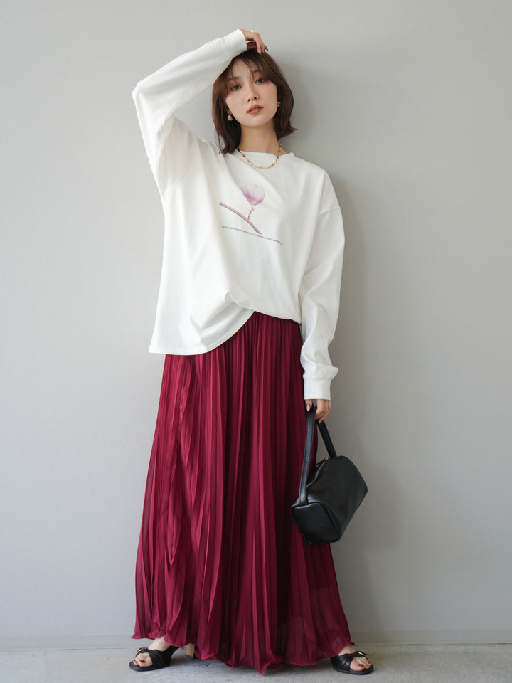 [予約]シフォンプリーツパイピングスカート/バーガンディ
