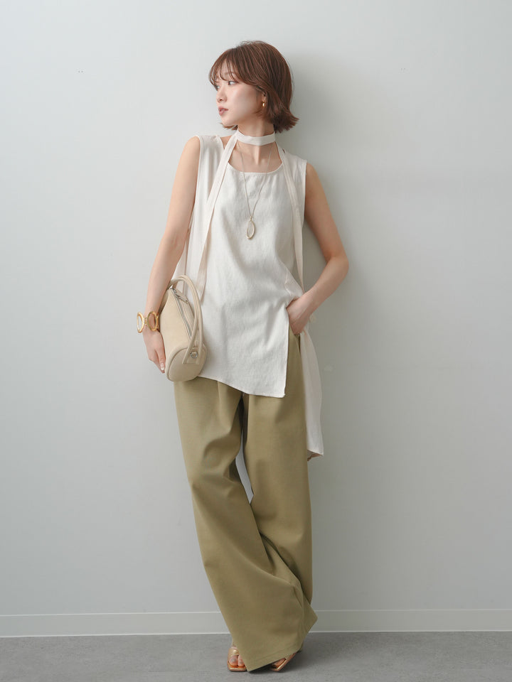 [SET]タイ付アシメヘムノースリトップス+リラックスドレープスウェットパンツ(2set)