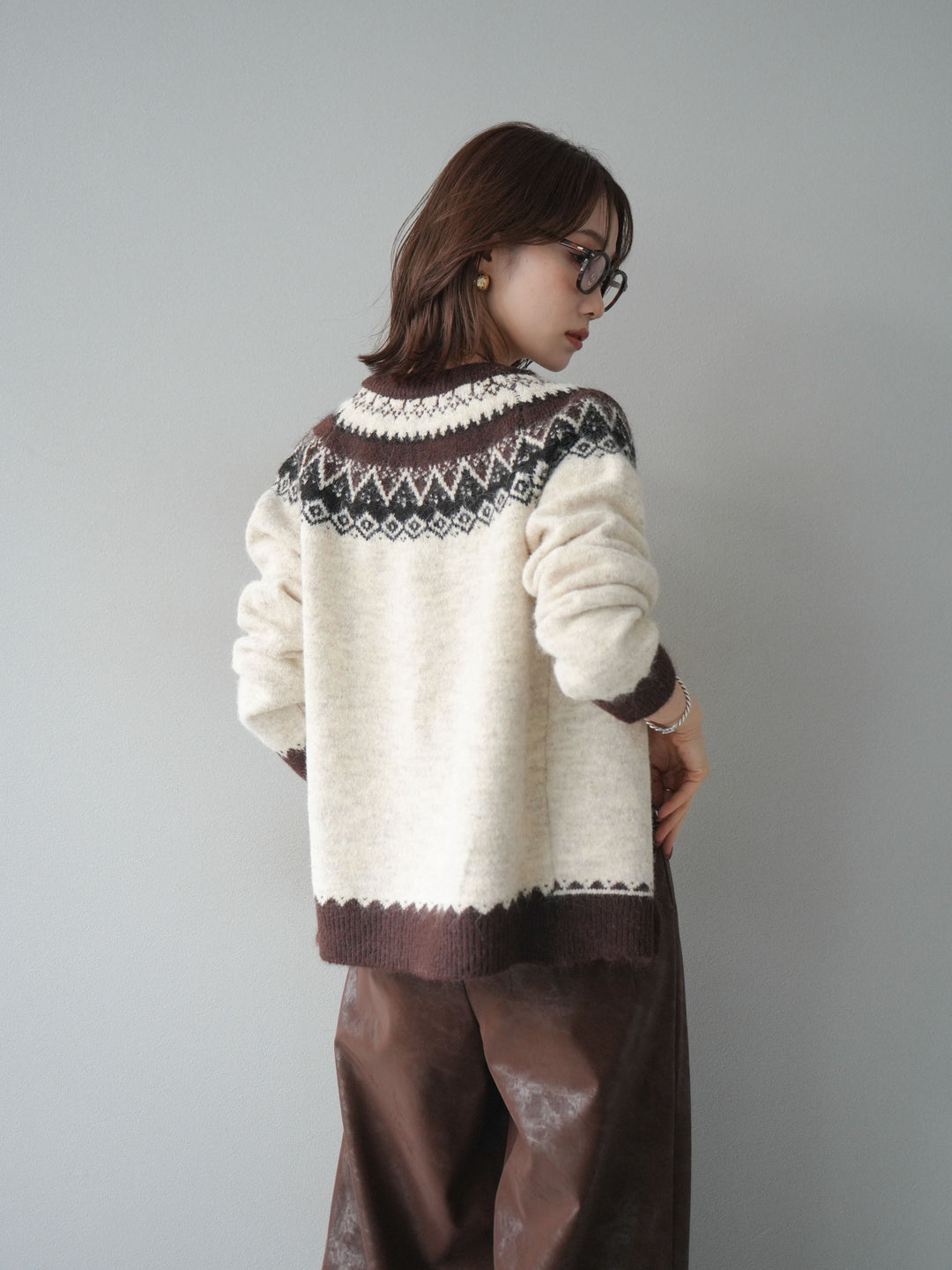 [予約]ノルディック柄ニットカーディガン/ivory