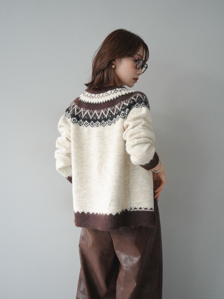 [予約]ノルディック柄ニットカーディガン/ivory